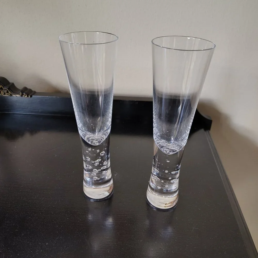 Crate & Barrel‎ Verve Krosno Champagne Glasses Bubble Stem Poland set of 2